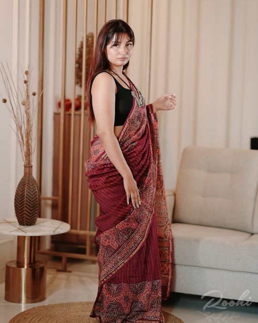 Ahira Block Printed Chanderi Silk Saree