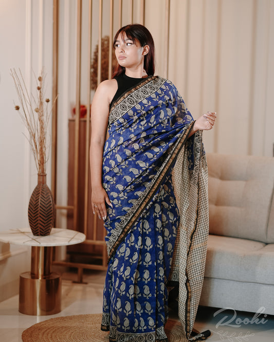 Aranya Block Prined Chanderi Saree