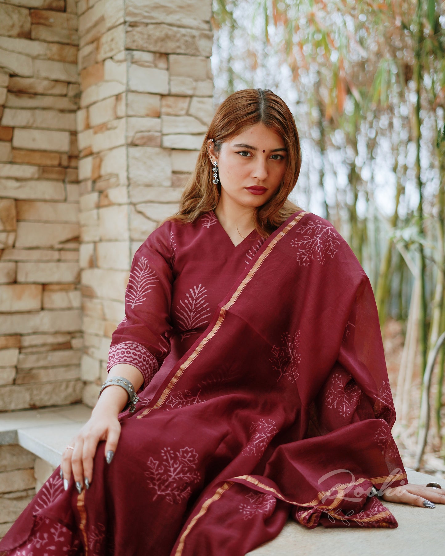 Anika - Block Printed Chanderi Suit Set