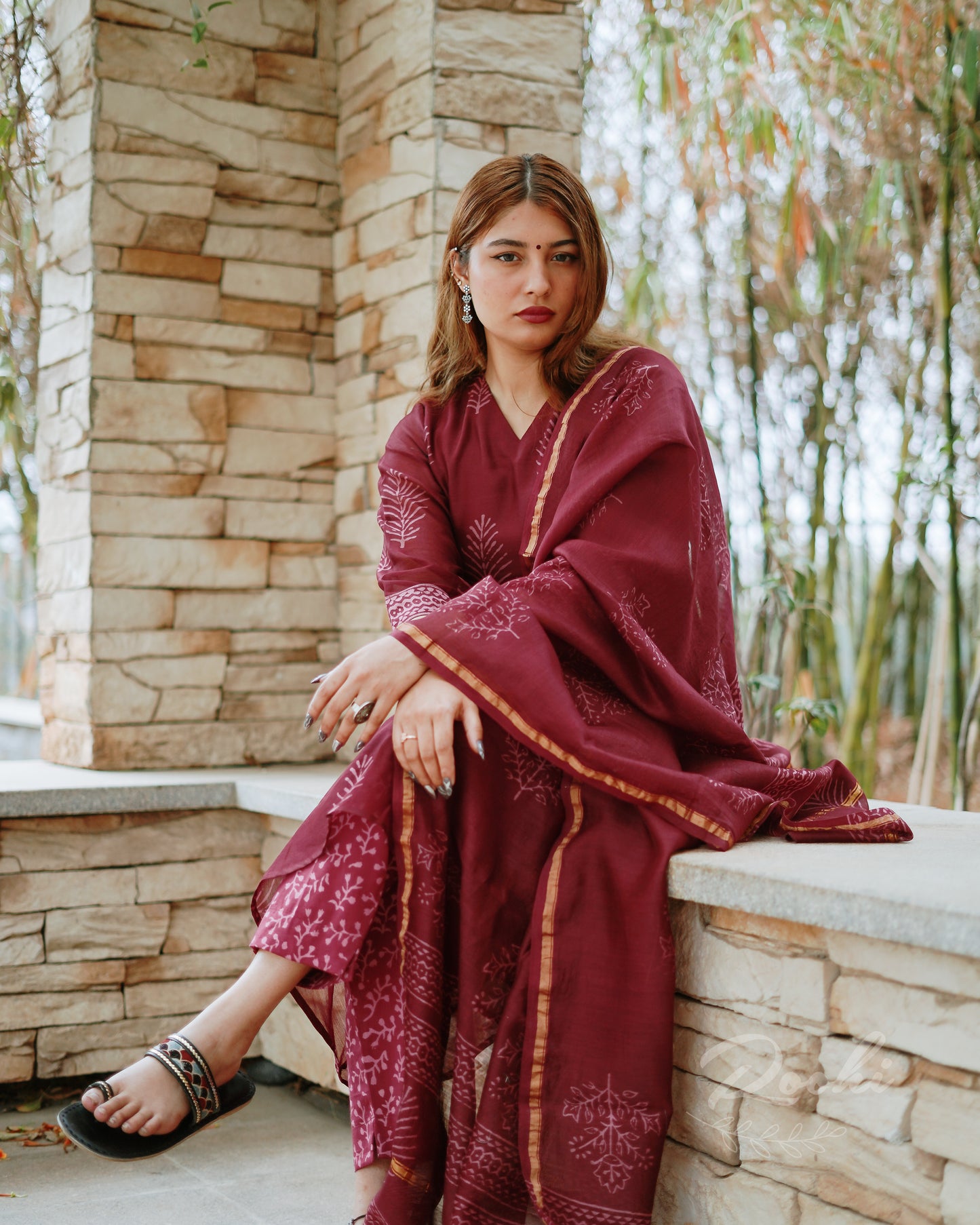 Anika - Block Printed Chanderi Suit Set