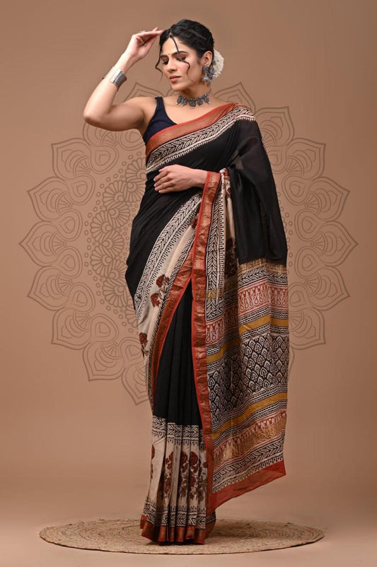 Kalika Handblock Chanderi Saree