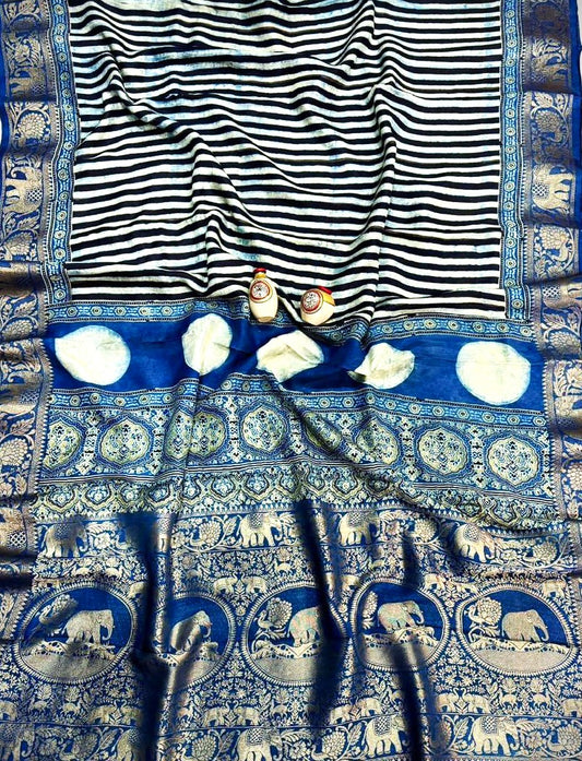 Aabha - Block Printed Modal Silk Saree